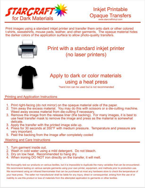 StarCraft Inkjet Printable Heat Transfer Paper - 25 Sheets for Dark Fabrics | DIY T-Shirts, Hoodies & Custom Apparel