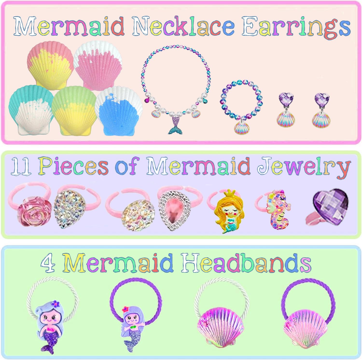 20 Pack Mermaid Bath Bombs for Kids - Surprise Inside with Princess Jewelry, Natural Organic Bubble Shell Bath Bomb Set - Perfect Birthday, Easter & Christmas Gifts for Girls - Fun Bath Time & Party Favors