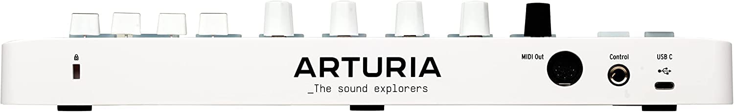 Arturia MiniLab 3 25-Key MIDI Keyboard Controller Bundle with Samson SR350 Studio Headphones, USB Cable & Cleaning Cloth - Professional Music Production Equipment for Home Recording, Beat Making & Live Performance (White) - Perfect for Music Producers, DJs & Beginners