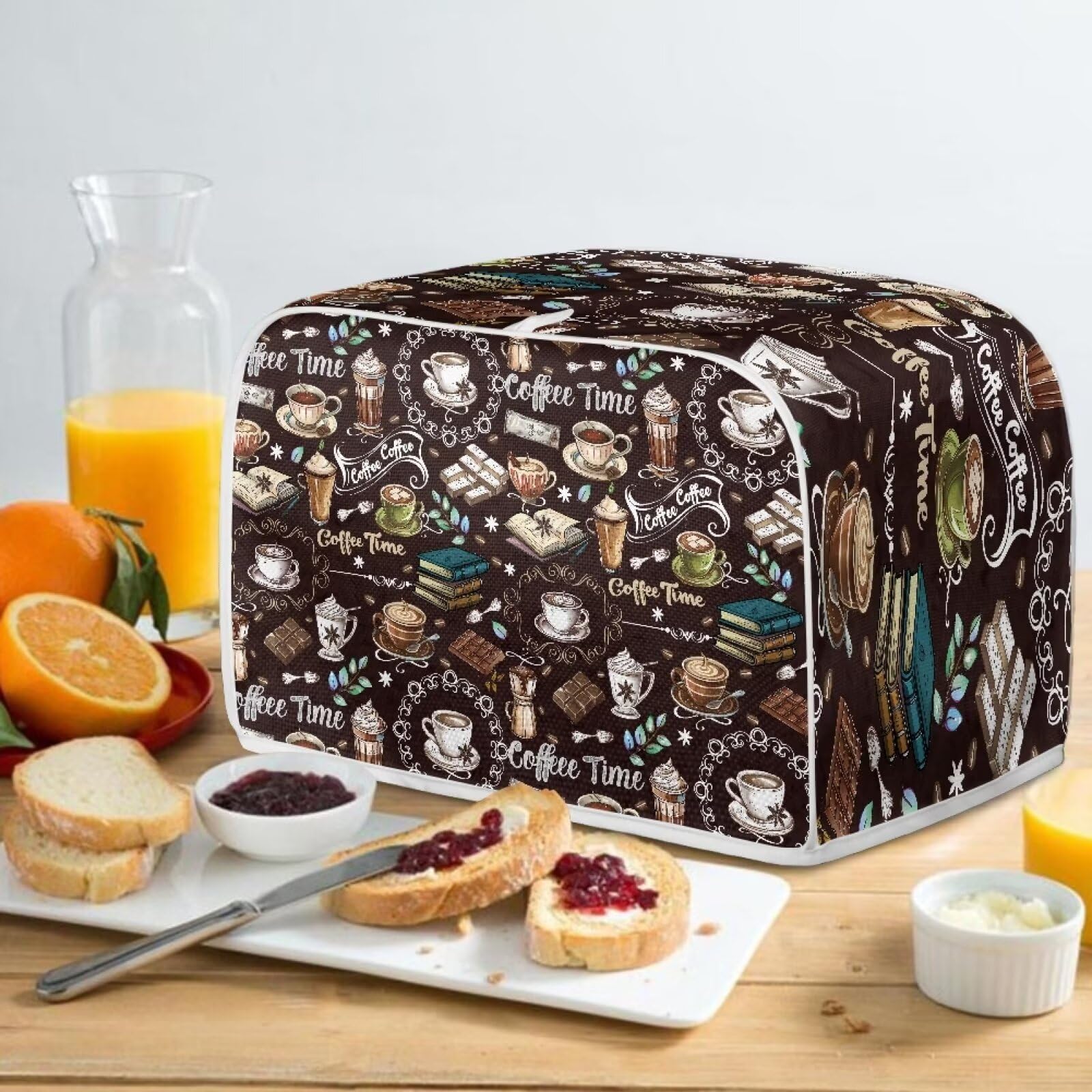 ZDCUSTOM Coffee Time Toaster & Microwave Oven Dust Cover - Machine Washable Dustproof Protector for Kitchen Appliances | Keep Toasters Clean from Dust & Fingerprints | Perfect for Home, Office & Cafe Use