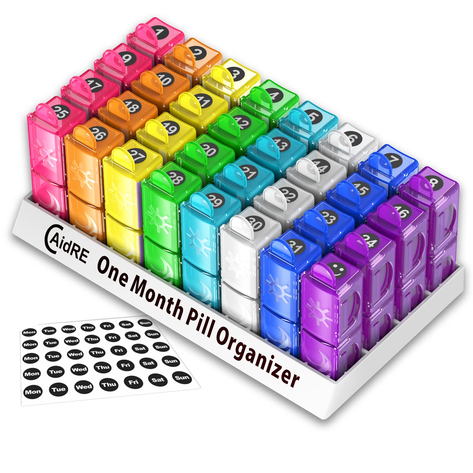 CAidRE 30-Day AM/PM Pill Organizer - 31 Compartments for Daily Vitamins, Fish Oil & Supplements | Perfect for Travel, Medication Management & Weekly Pill Dispenser