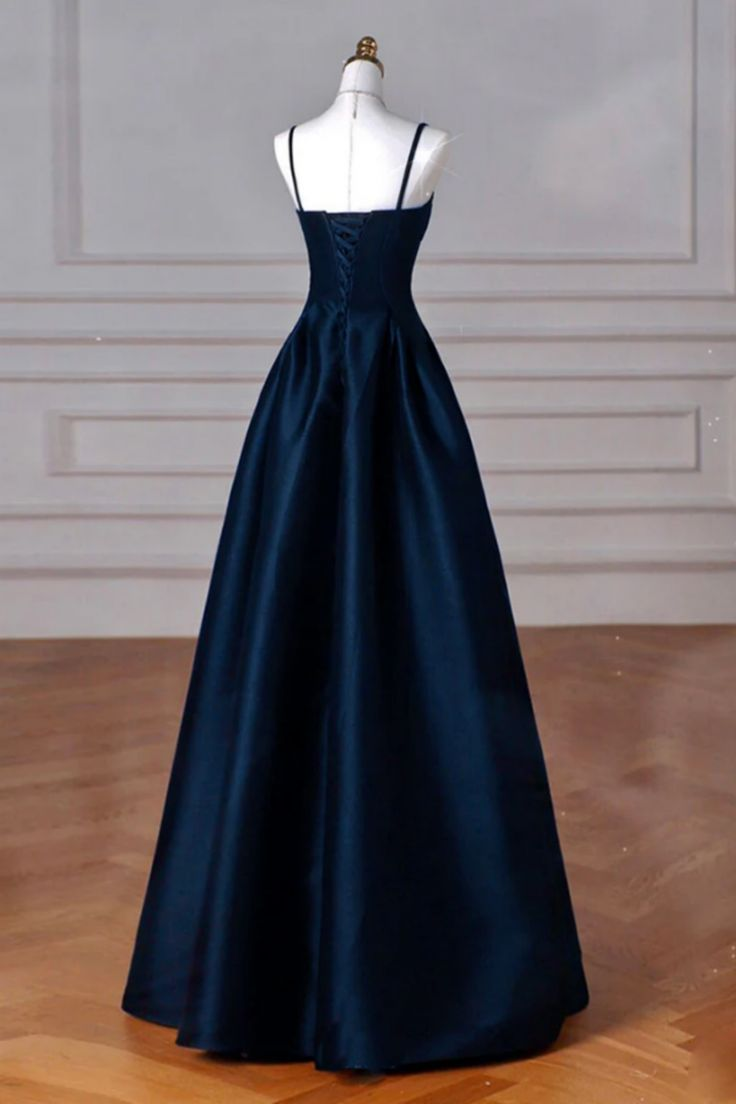 Elegant Navy Blue A-Line Satin Prom Dress J5642 - Perfect for Homecoming, Formal Dances & Special Occasions