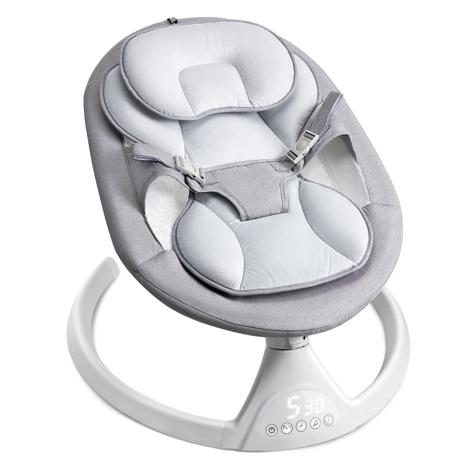 Lupfung Bluetooth Baby Swing with 5 Motion Modes, LED Touch Panel & Music Speaker - Gentle Infant Rocker for Newborns (Gray) - Perfect for Nursery, Daycare & Soothing Fussy Babies