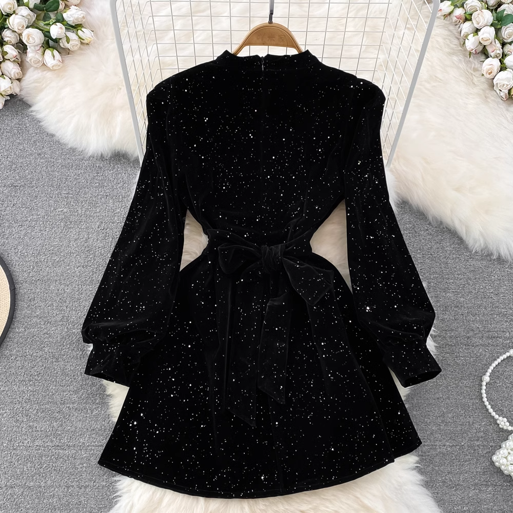Vintage Sparkling Sequined Velvet Dress for Women - Elegant Winter & Fall Party Gown - Perfect for Holiday Parties, Christmas Dinners & Special Occasions