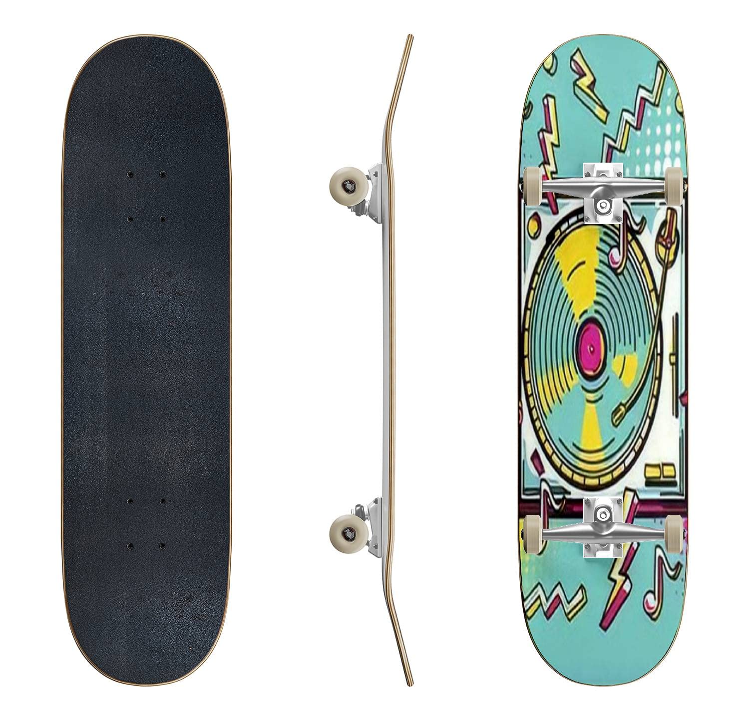 Colorful Drawn Audio Cassette Skateboard - Classic Concave Deck for Beginners & Pros | Funky Longboard for Extreme Sports & Teen Gifts | Perfect for Street Skating, Commuting & Skatepark Tricks