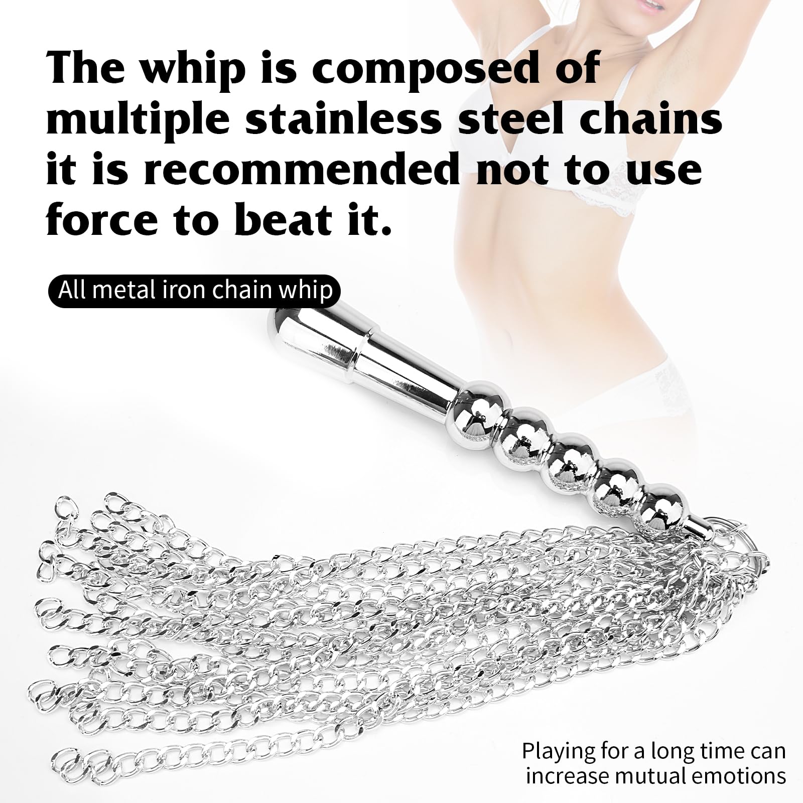 BDSM Whip & Anal Plug Set - Metal Iron Chain Sex Toy for Couples, Adult Bondage & Training - Perfect for Spicing Up Your Bedroom & BDSM Play (Silvery)