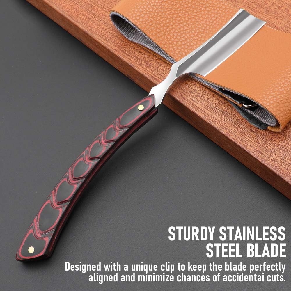 Premium Stainless Steel Straight Edge Barber Razor for Men - Professional Shaving Razor with Leather Strop - Ideal for Home & Salon Grooming, Beard Trimming & Precision Shaving (NO.171)