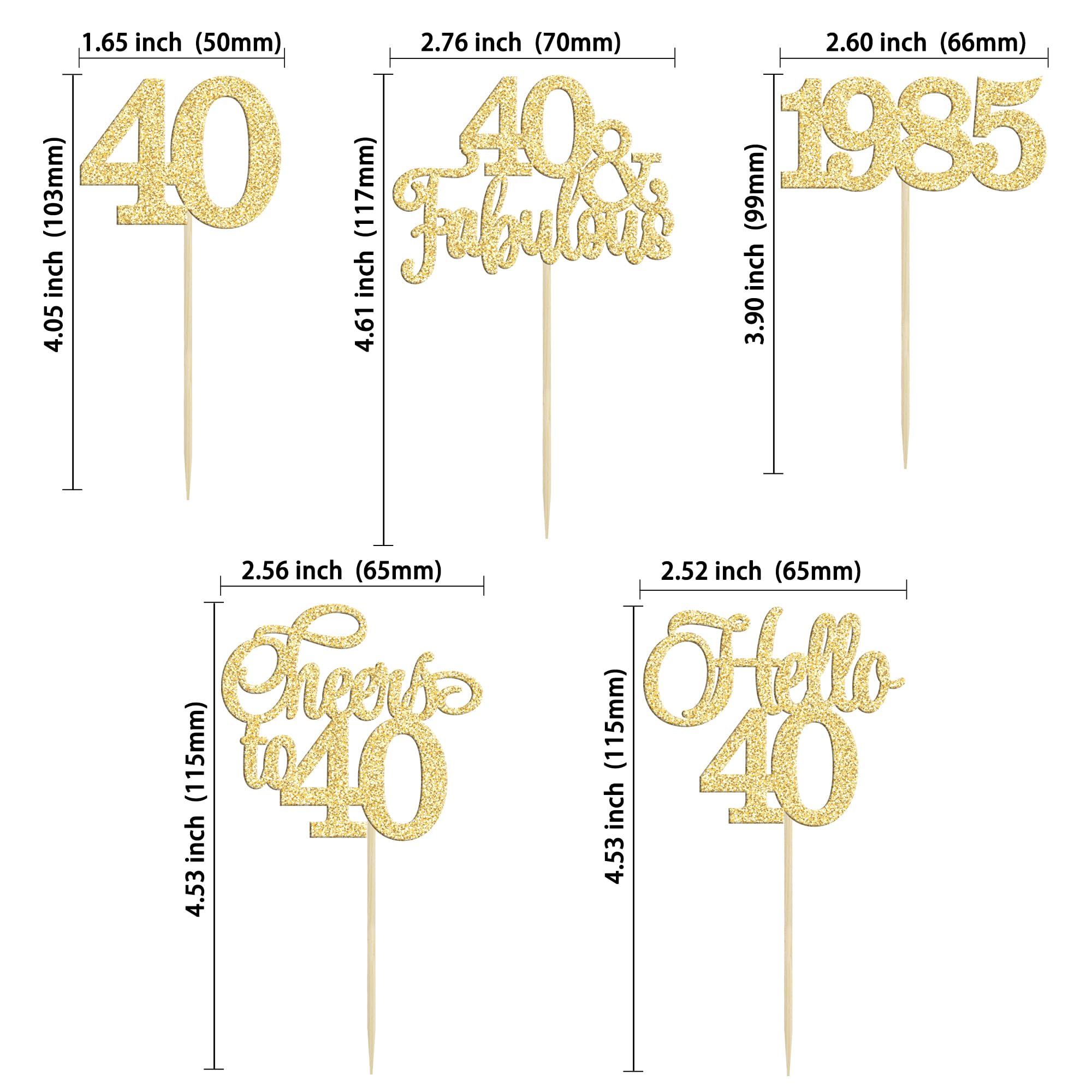 30Pcs Gold 40th Birthday Cupcake Toppers - 40 Fabulous Cake Decorations for Happy 40th Birthday, Wedding Anniversary Party Supplies (1985 Theme) - Perfect for Milestone Celebrations & Dessert Table Decor