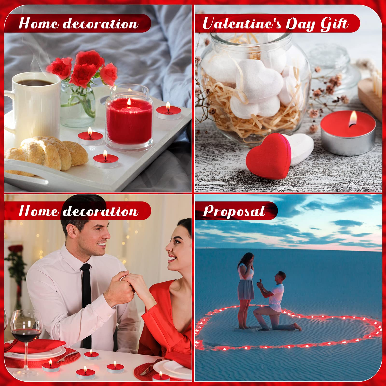 200 Pcs Smokeless Tealight Candles for Wedding, Party & Home Decor - Red