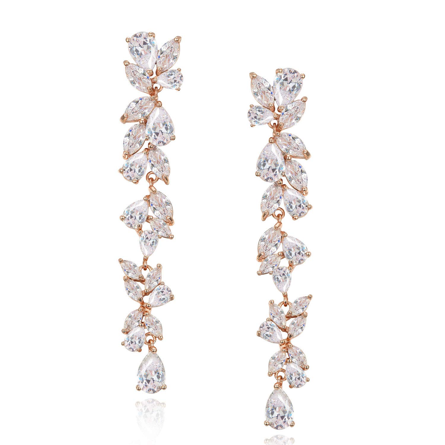 SWEETV 3 Carat Cubic Zirconia Wedding Earrings for Women - Elegant Crystal Chandelier Drop Earrings for Bride, Prom, Pageant - Perfect for Weddings, Evening Gala & Special Occasions