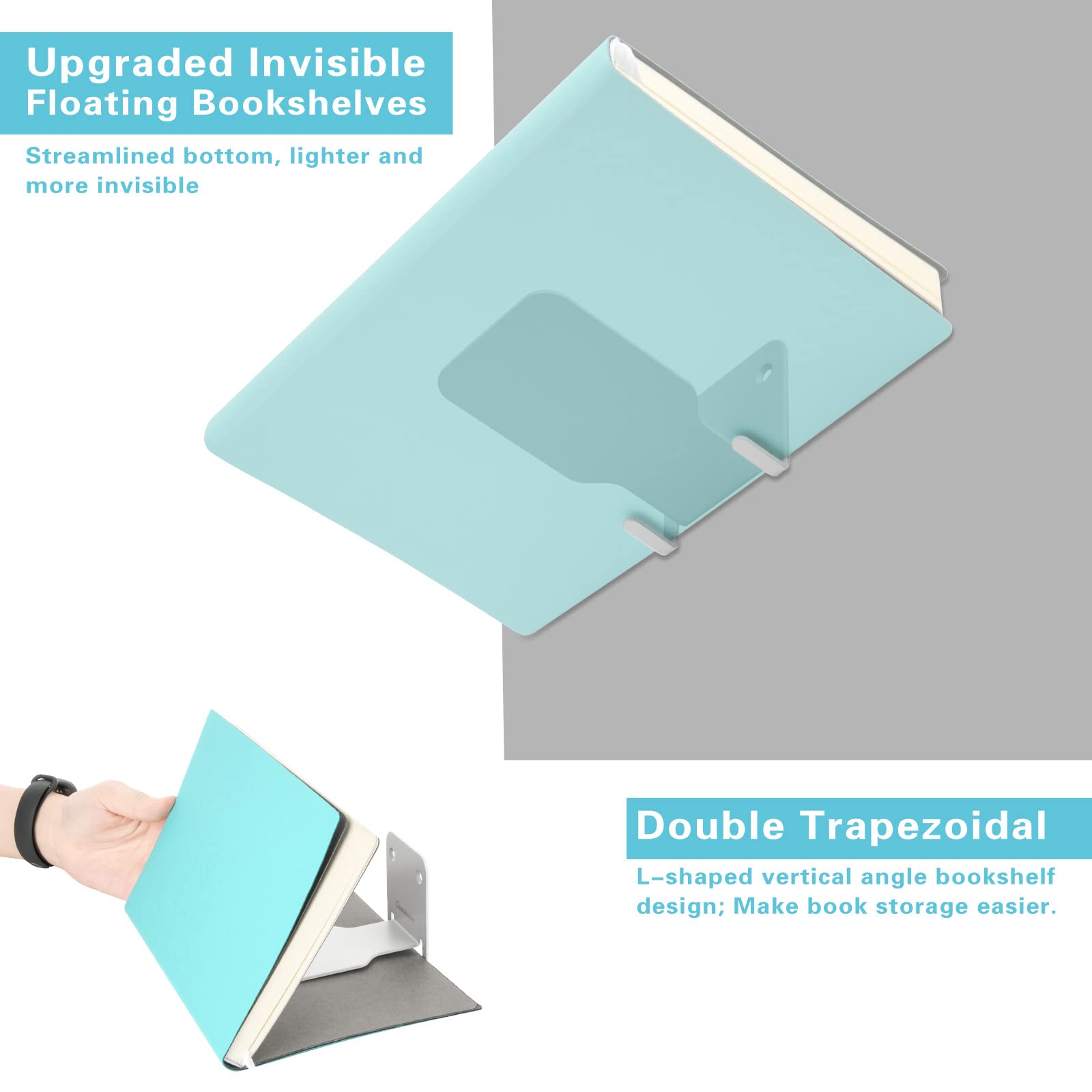 Homakover Invisible Floating Bookshelves - Heavy Duty Wall Mounted Book Organizer | 4-Pack White Iron Storage Shelves for Bedroom, Living Room & Office | Perfect for Small Spaces & Home Decor