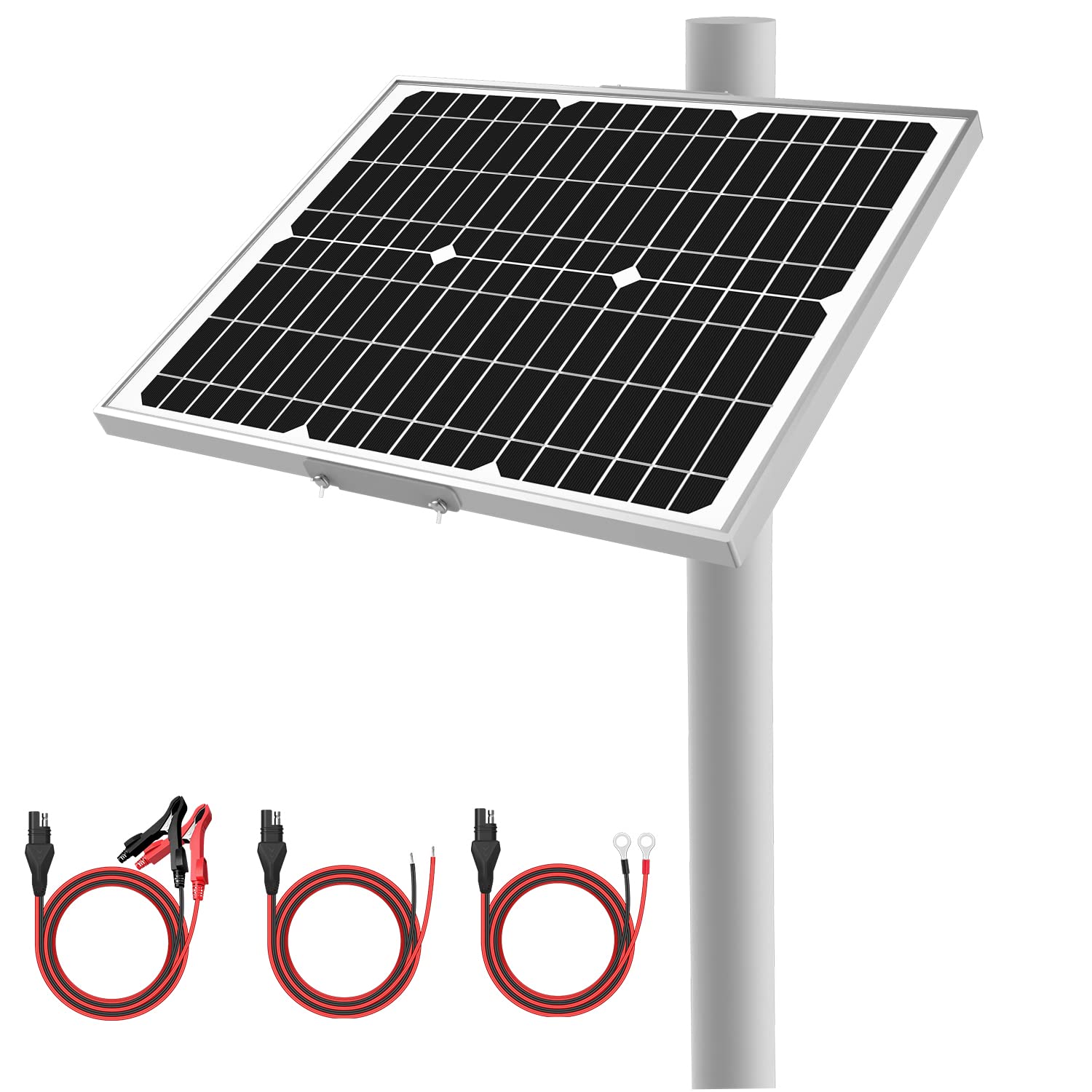 12V 20W Waterproof Solar Battery Trickle Charger with MPPT Controller - Adjustable Mount for 1.5-3 Inch Poles - Ideal for RV, Boat, ATV & Outdoor Power Maintenance