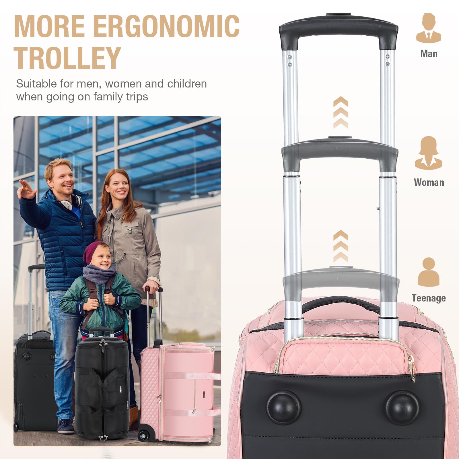 Convertible Rolling Garment Bag with Wheels & Shoe Compartment - Carry On Suitcase Trolley for Business Travel, Wedding & Weekend Trips | Durable Pink Travel Luggage for Airplanes, Hotels & Commuting