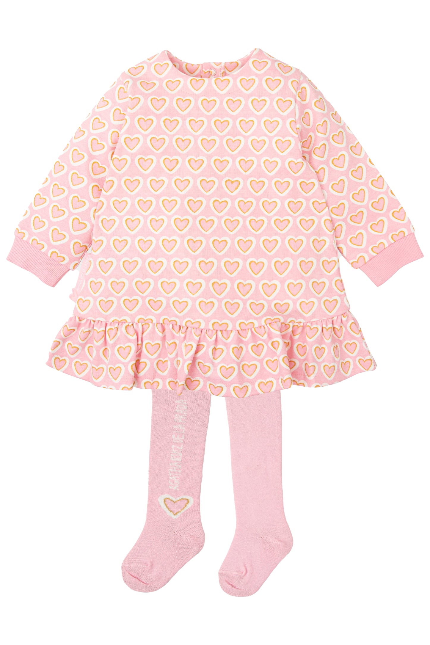 Sloane Baby Pink Heart Dress & Tights - Adorable Valentine's Day Outfit for Girls | Perfect for Photoshoots, Parties & Special Occasions