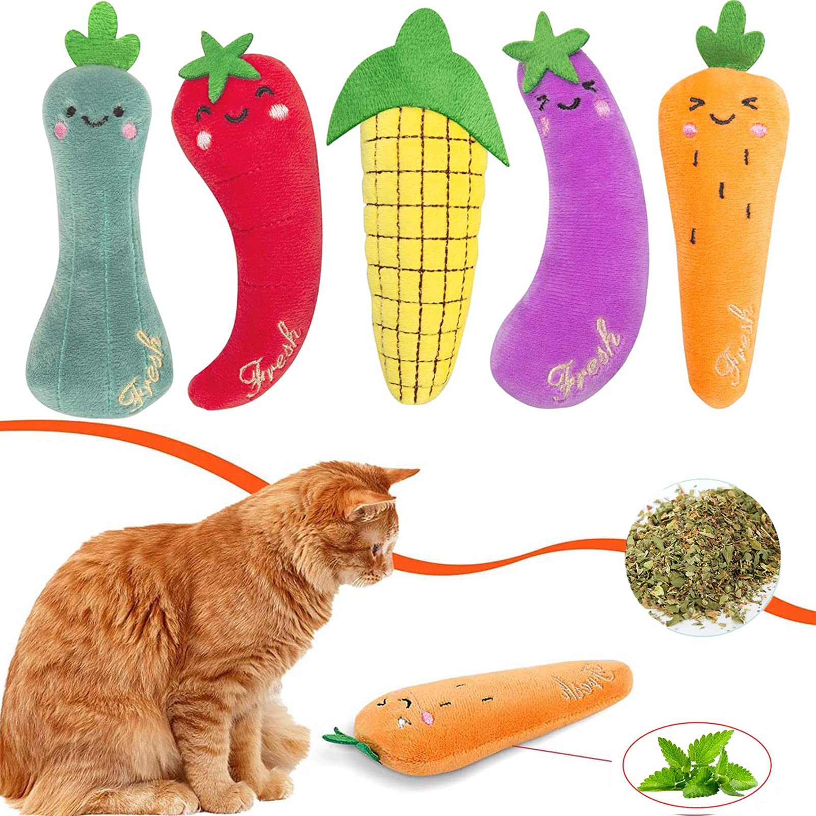 5PCS Catnip Cat Toys for Indoor Cats - Soft Plush Chew Pet Toys with Catnip, Interactive Teething Chew Toys for Kittens & Adult Cats (Fruit Theme) - Perfect for Playtime, Training & Stress Relief