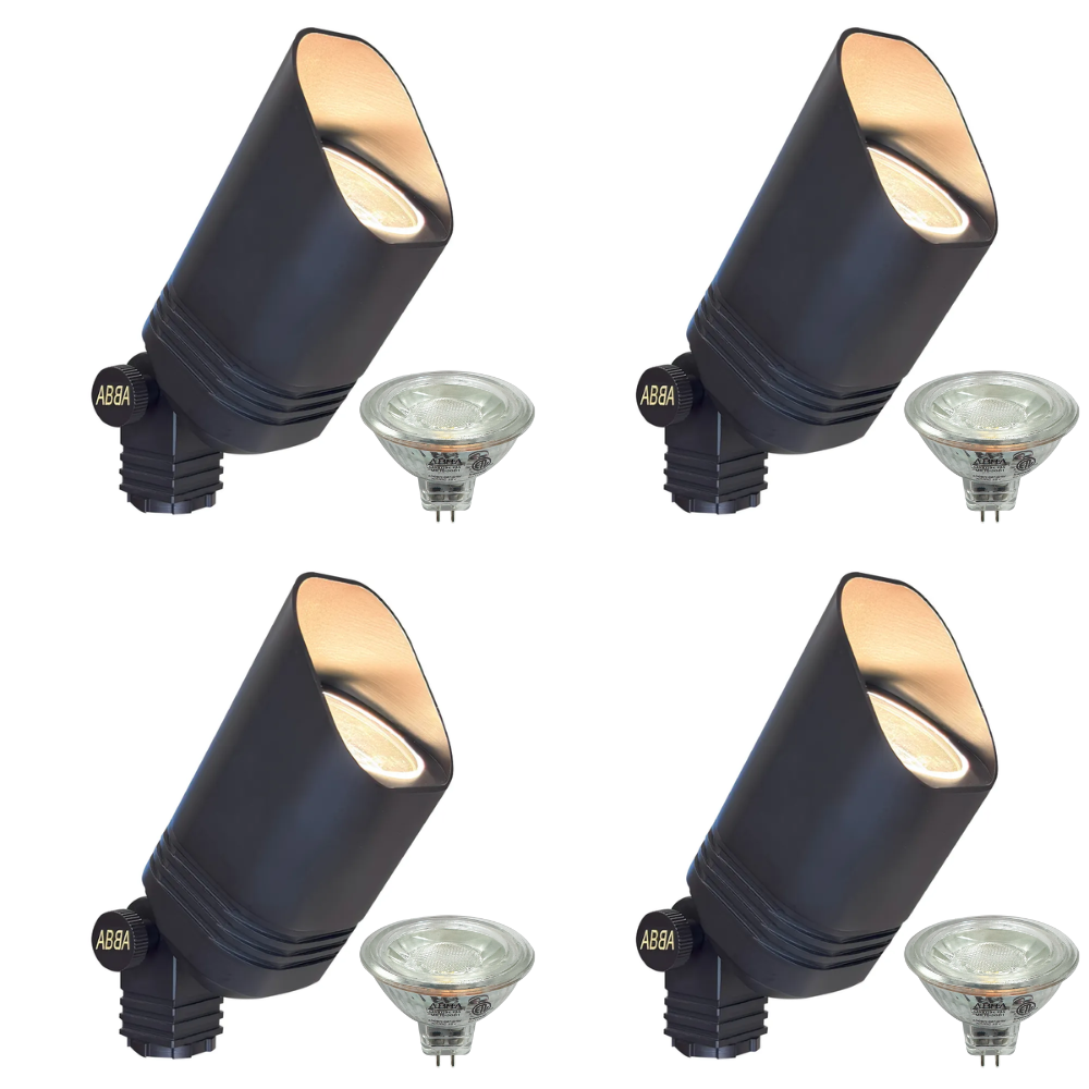SPB03 4x/8x/12x Low Voltage LED Outdoor Landscape Spotlight - Cast Brass Housing with 5W 3000K Warm White Bulb - Perfect for Garden, Pathway, and Architectural Lighting