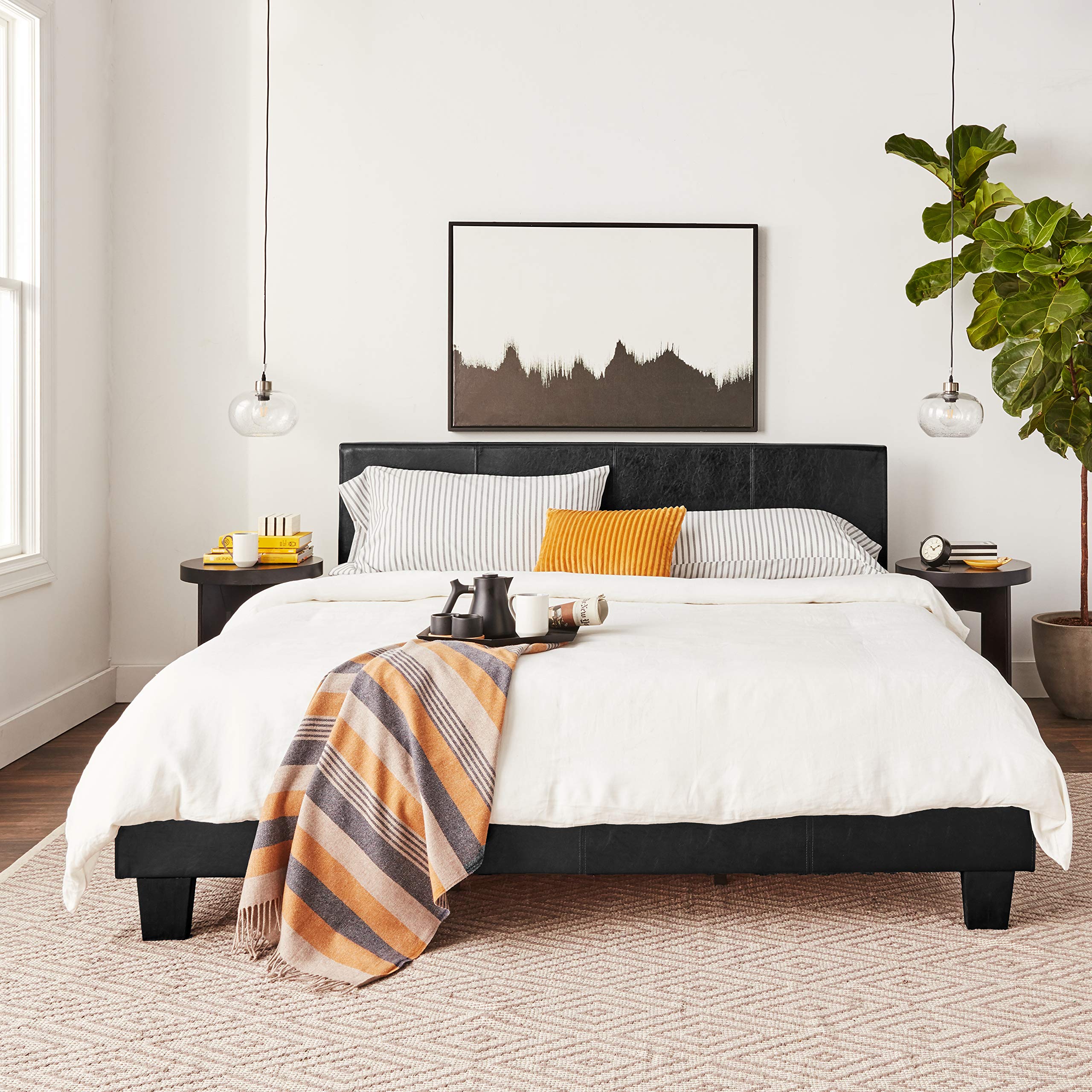 Furniture of America Rhinox Leatherette Platform Bed Frame - Eastern King Size, Espresso Brown Faux Leather - Modern Bedroom Furniture for Master Suite or Guest Room