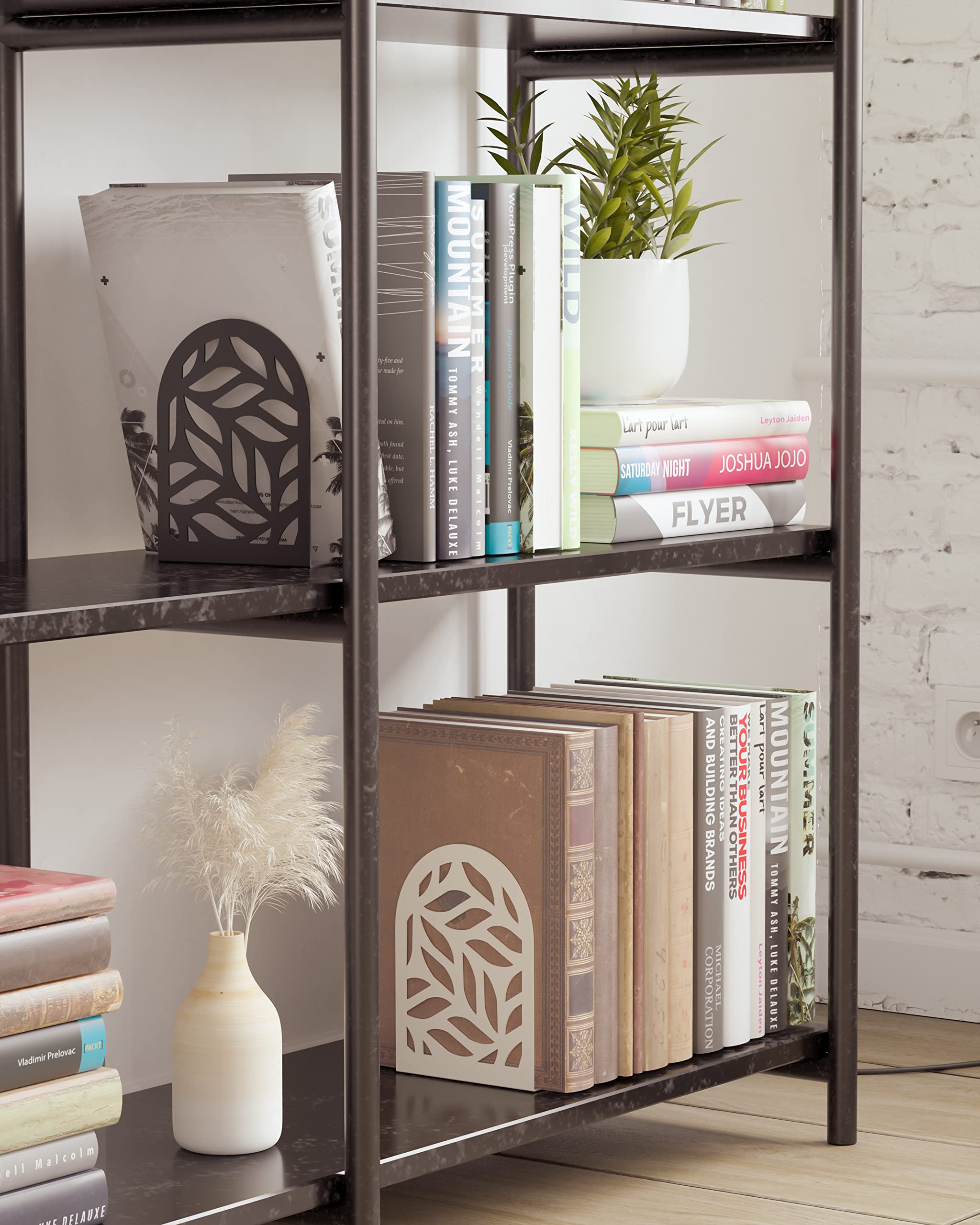Heavy Duty Metal Bookends - Non-Skid Decorative Book Stoppers for Shelves | Holds Heavy Books Securely | Perfect for Home Office School Library Organization (Black, 1 Pair, Large) | Ideal for Bookshelves, Desks & Study Spaces