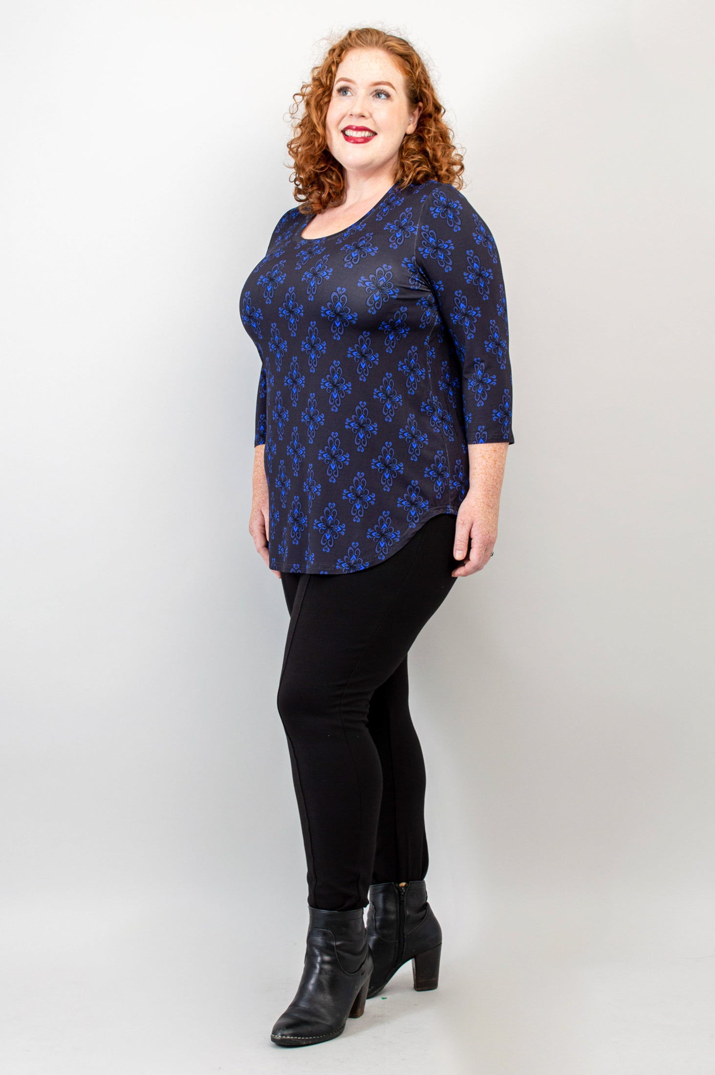 Jazz 3/4 Sleeve Top - Blue French Bamboo Cotton Blouse for Women | Perfect for Casual Wear, Office Outfits & Summer Fashion