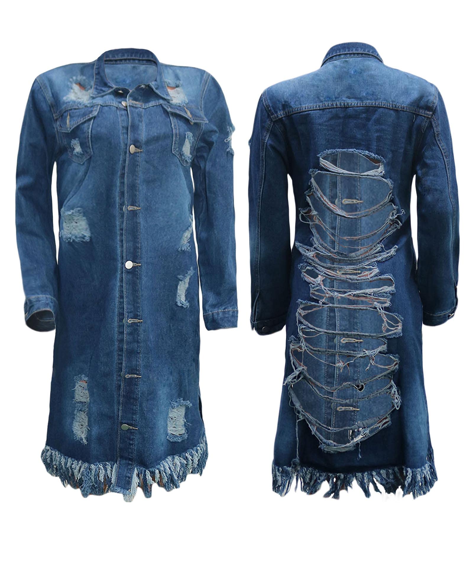 Distressed Denim Jacket for Women - Ripped Jeans Outfit with Coat for Spring & Fall | Casual Outerwear for Street Style & Layering