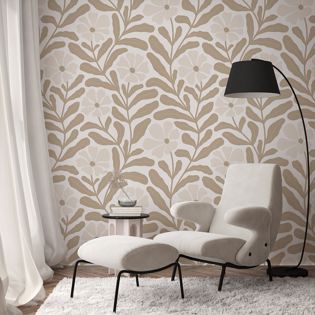 Beige Floral Wallpaper W141 - Self-Adhesive Peel and Stick Wallpaper for Bedroom, Living Room, Kitchen - Easy to Install Removable Wallpaper for Home Decor