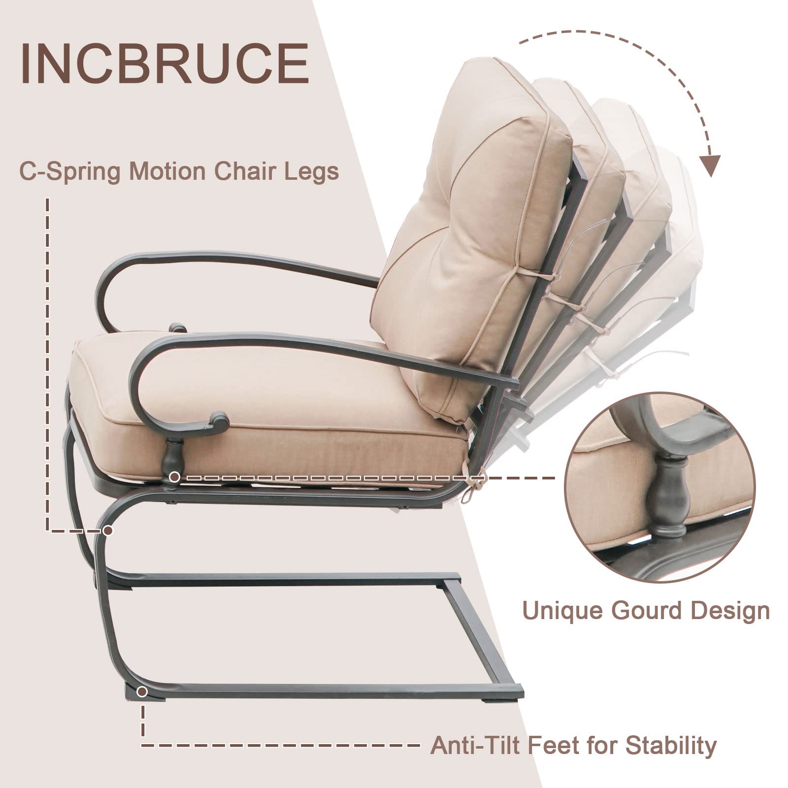 Incbruce 4-Piece Metal Outdoor Patio Furniture Set - Wrought Iron Sectional Sofa with Coffee Table & Removable Cushions (Brown) - Perfect for Garden, Backyard, Poolside and Terrace Relaxation