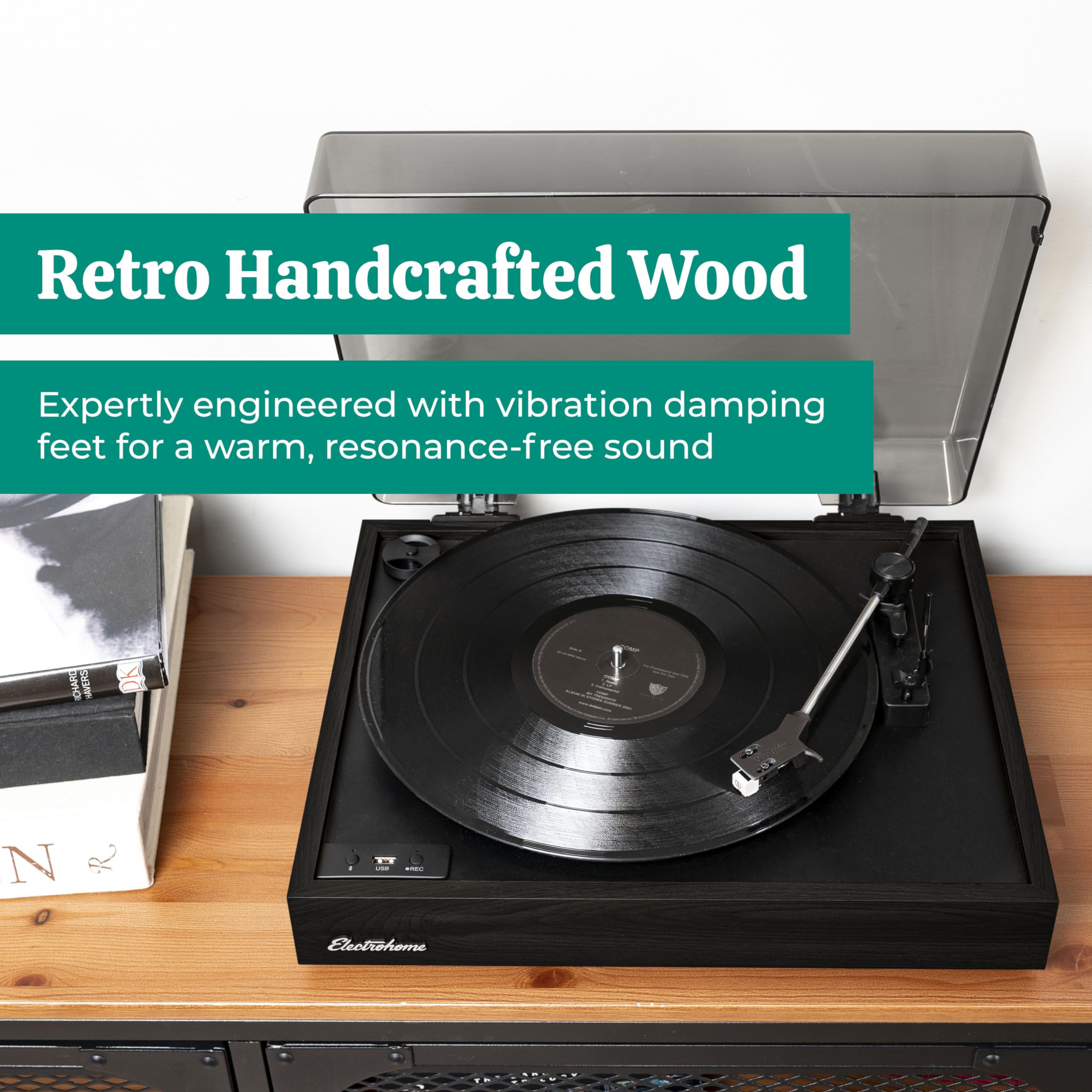 Electrohome Montrose Bluetooth Record Player with Audio-Technica Stylus - Belt-Drive Turntable, Built-in Preamp, Vinyl to MP3 Recording & 4