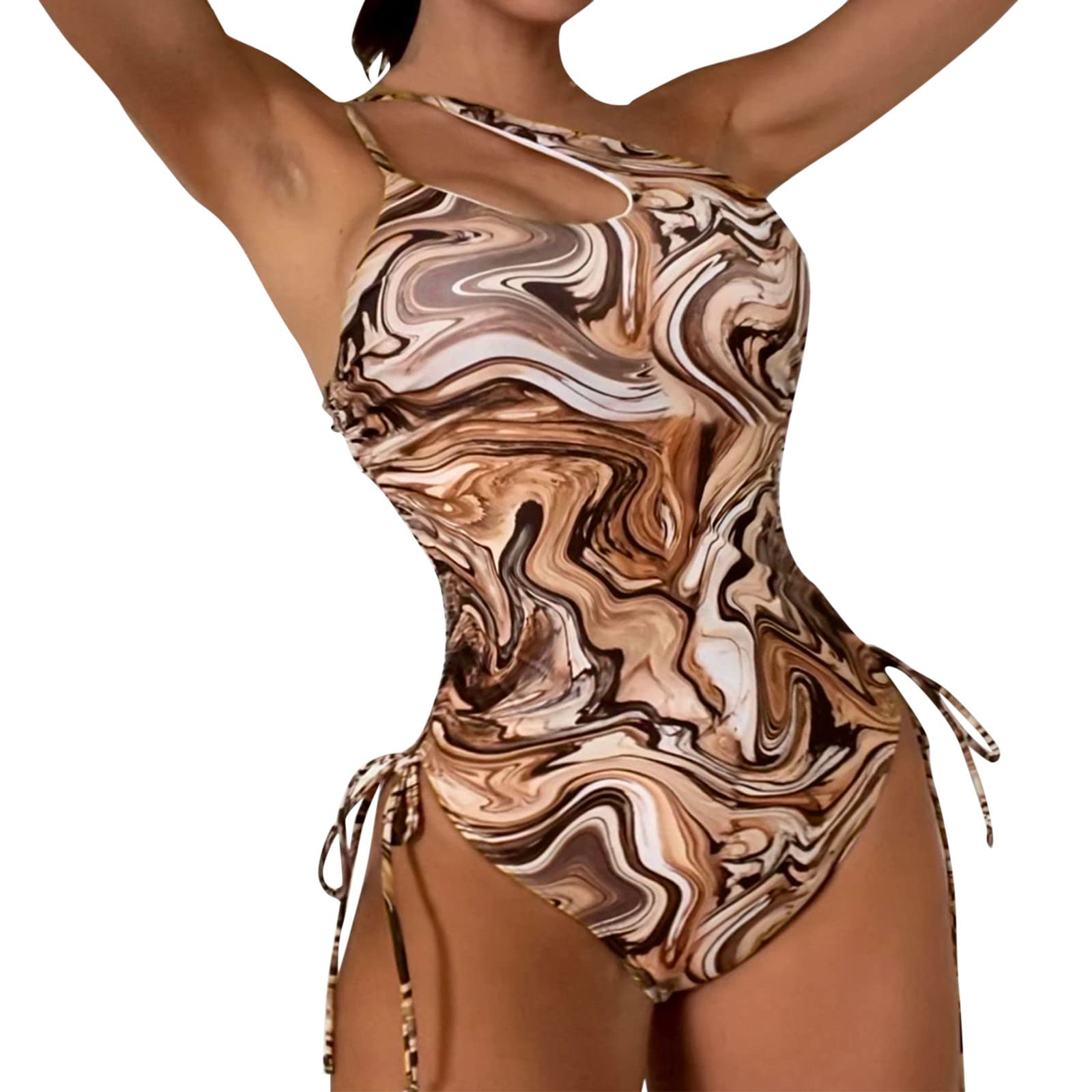 Women's One-Piece Thong Swimsuits - Sexy Drawstring Tight Strap Gradient Monokini for Beach, Pool & Vacation