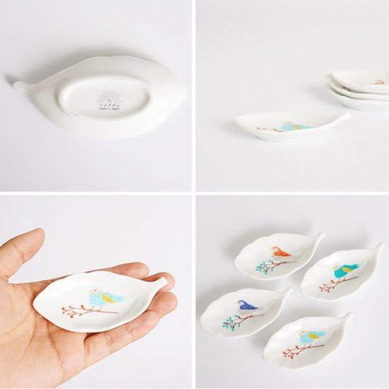 Harekutani Porcelain Bird Leaf Small Plate Chopstick Rest - Elegant Japanese Tableware for Sushi, Asian Dining & Home Decor