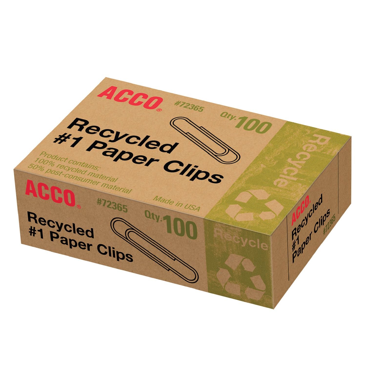 ACCO Brands Recycled Paper Clips - No.1 Standard Size 1-9/32