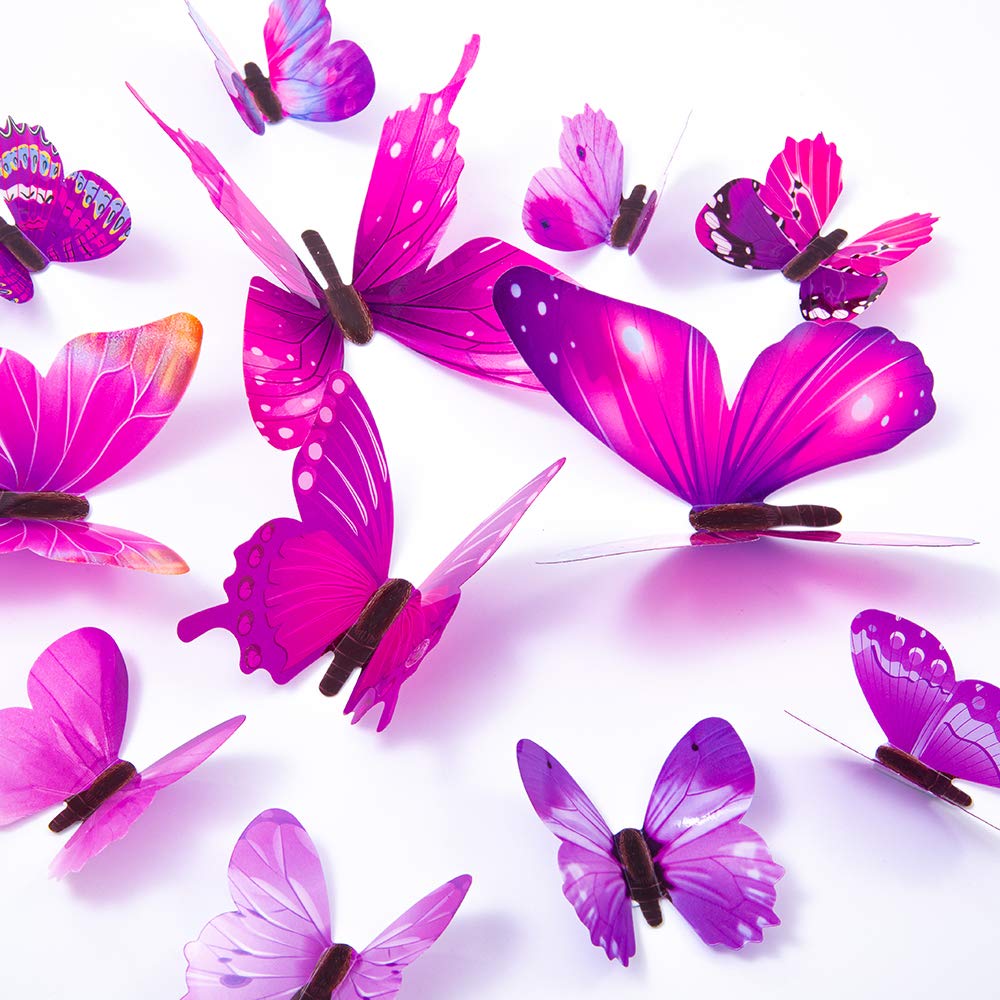 60PCS 3D Butterfly Wall Decals - Purple Vinyl Stickers for Home Decor, Kids Room & Bedroom Wall Art - Perfect for Nursery, Living Room and Party Decoration