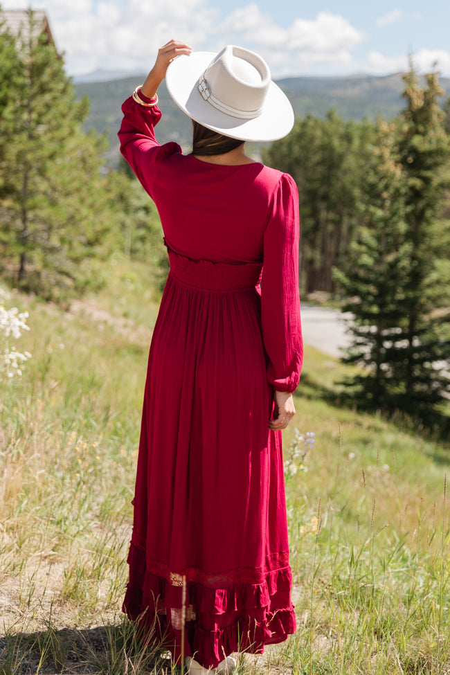 Lucky to Have You Wine Maxi Dress for Women - Elegant Long Flowy Dress for Parties, Weddings & Special Occasions | On Sale Now