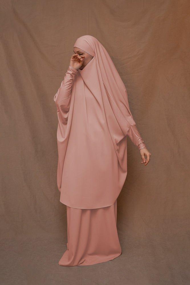 Pink Moira Prayer Umrah Gown with Niqab - Modest Islamic Abaya for Women | Perfect for Hajj, Umrah & Daily Prayers