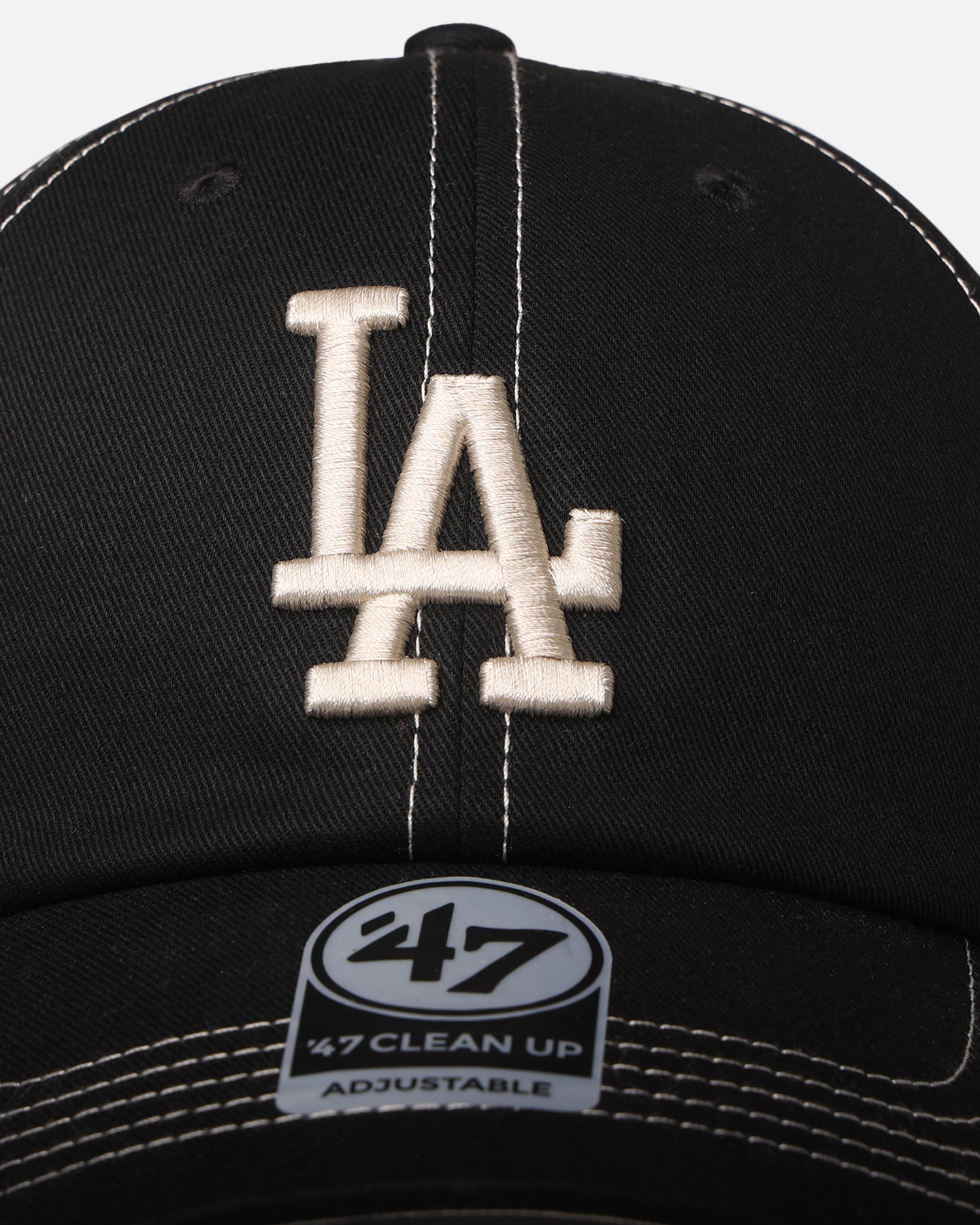 47 Brand Los Angeles Dodgers 'Contrast Stitch' 47 Clean Up Adjustable Strapback Snapback Hat - Black/Bone Colorway for Baseball Fans & Streetwear Fashion