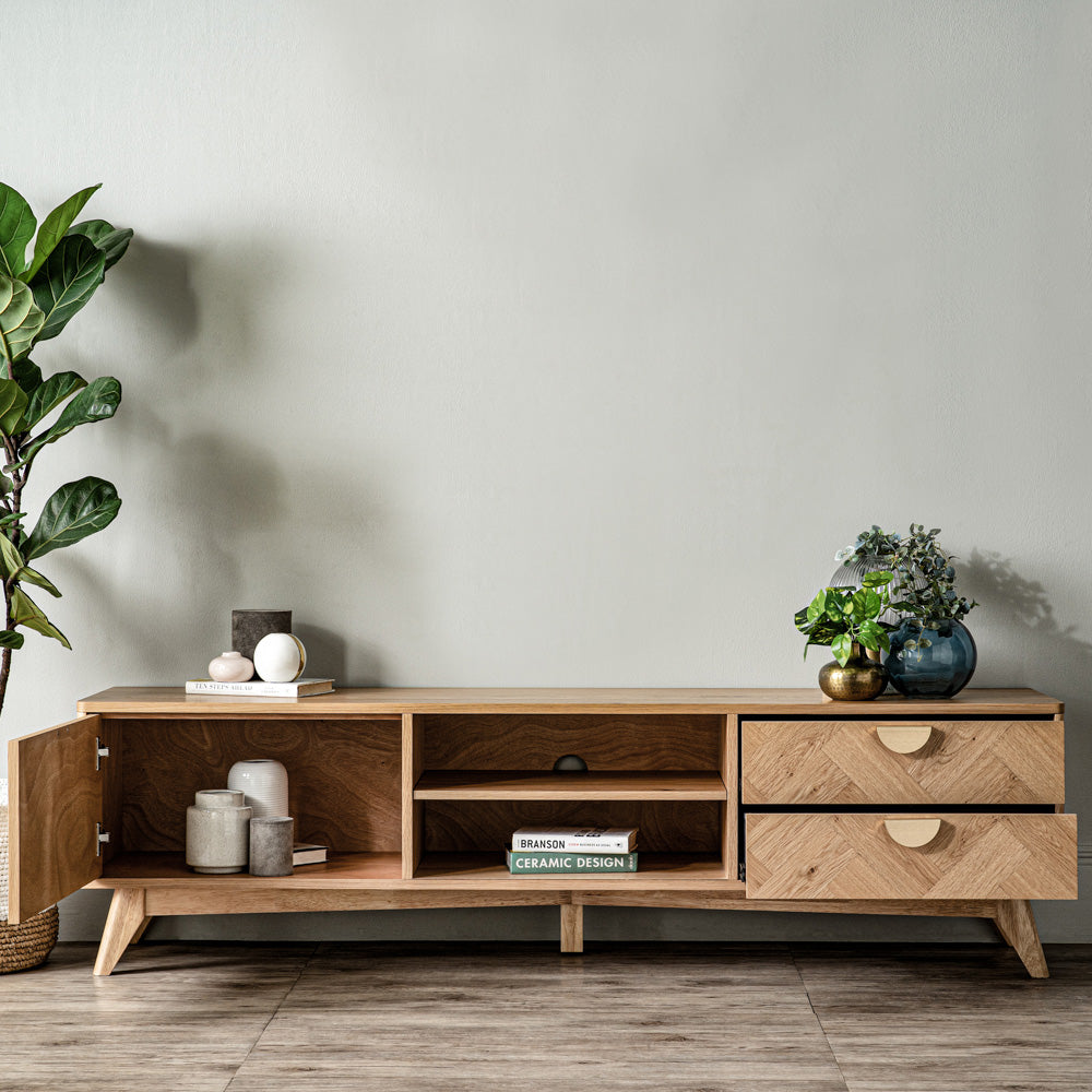 LOFTUS 180cm Oak Entertainment TV Stand - Modern TV Console for Living Room, Bedroom & Home Theater
