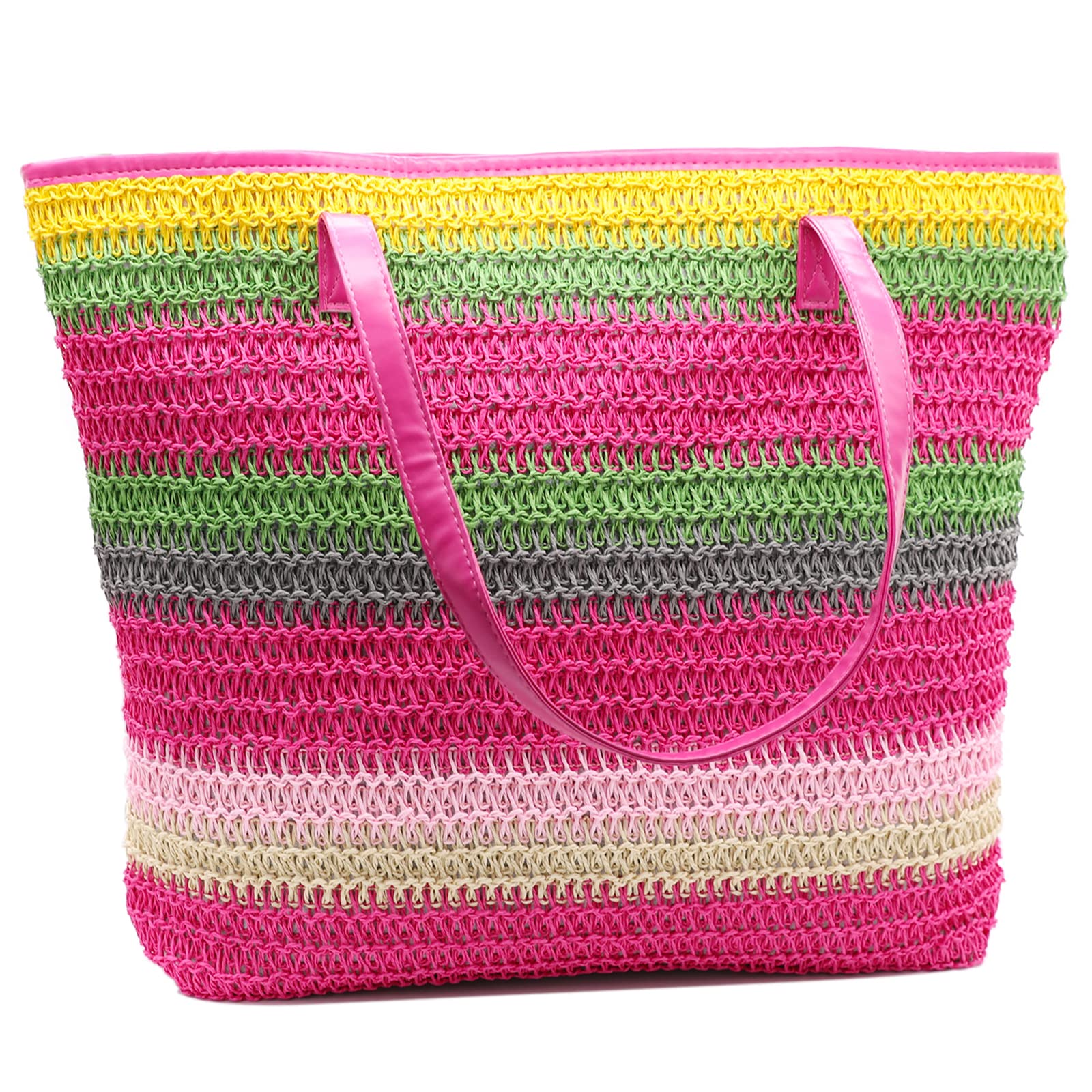 Waterproof Large Canvas Straw Beach Tote Bag for Women - Oversized Pool & Travel Shoulder Handbag - Perfect for Beach Vacations, Swimming, and Summer Outings