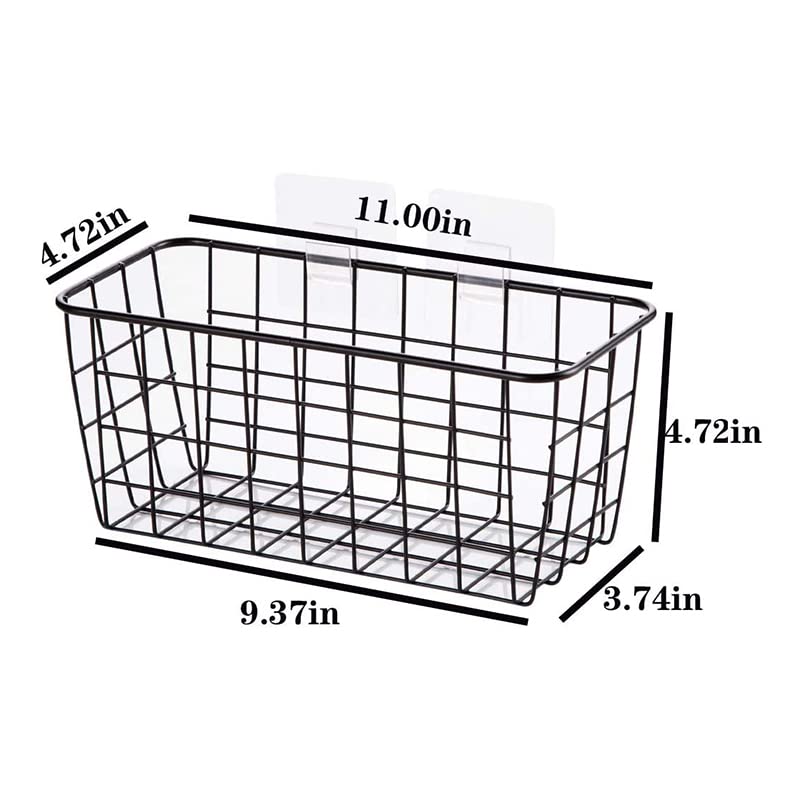 Hanging Kitchen Baskets - Adhesive Sturdy Wire Storage Baskets for Food Pantry, Bathroom, and Shelf Organization - No Drilling Wall Mounted, Black, 4 Pack - Perfect for Small Spaces and Clutter-Free Living