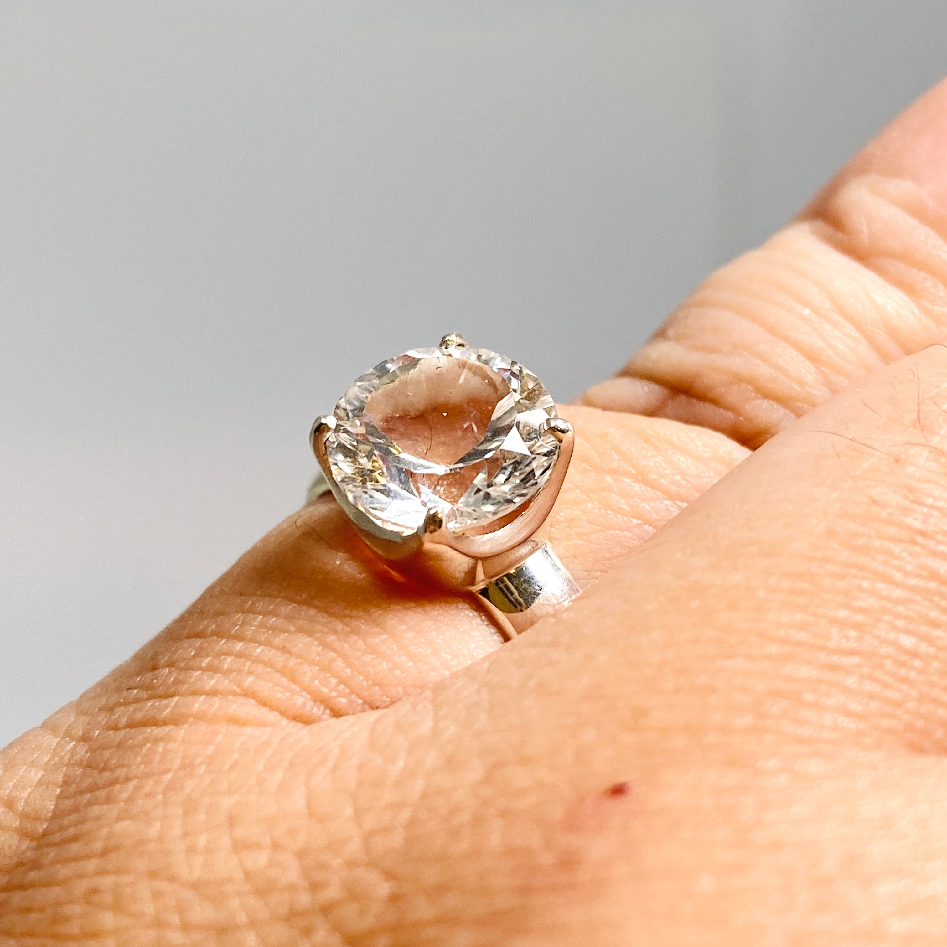 Clear Quartz Round Faceted Ring Size 9 - PRGJ703 | Elegant Crystal Jewelry for Women, Wedding, Anniversary & Special Occasions