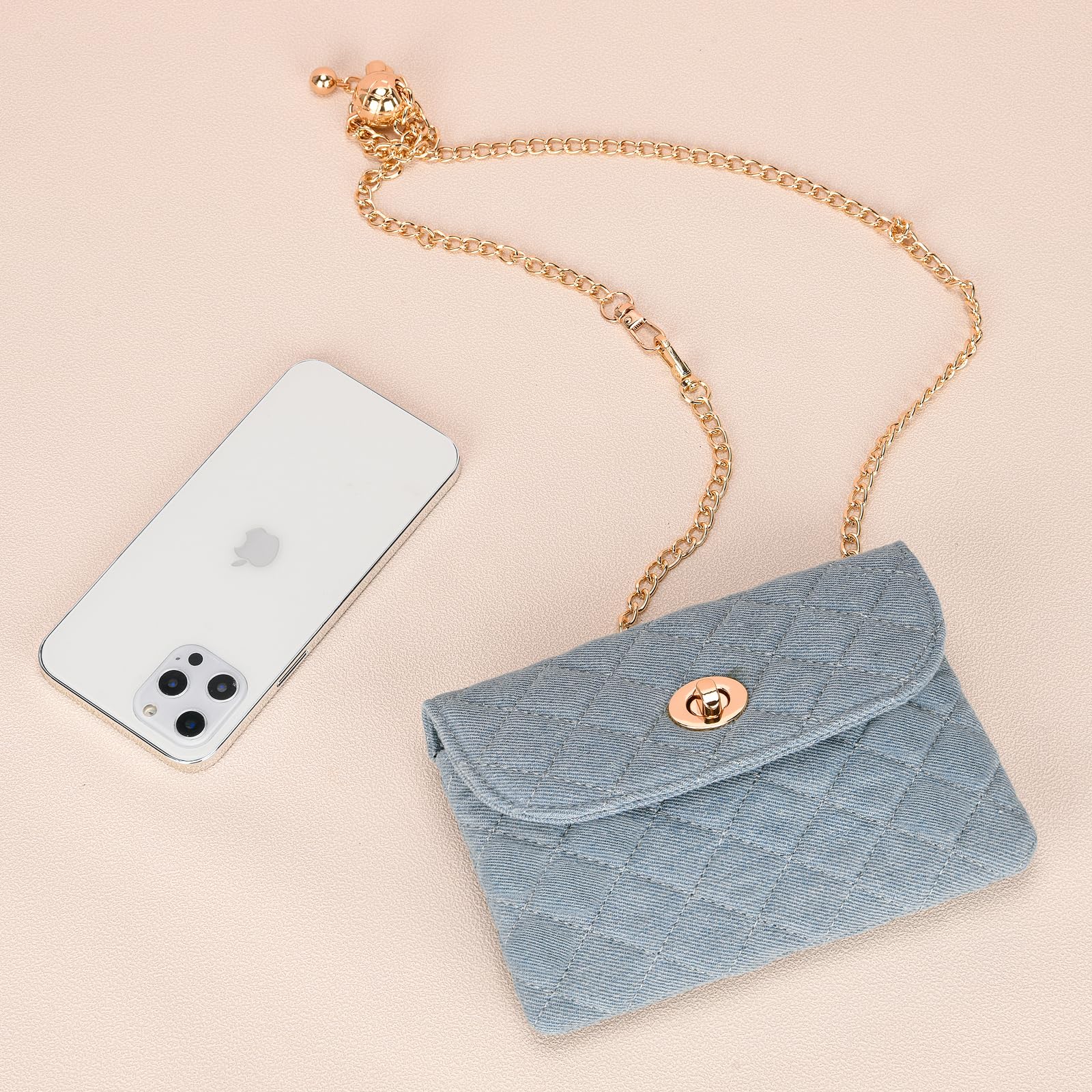Stylish Women's Chain Belt Bag - Fashionable Denim Waist Purse & Designer Checkered Crossbody Bag for Phone, Cards & Essentials | Perfect for Parties, Travel & Everyday Use