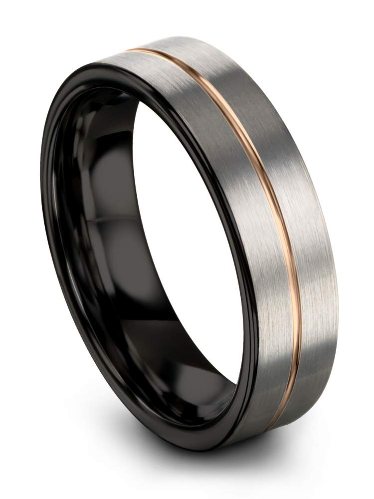 Midnight Rose Tungsten Wedding Band Ring for Men & Women - 6mm Width, 18k Rose & Yellow Gold Plated, Black & Grey Brushed/Polished Finish - Perfect for Anniversaries, Engagements & Everyday Wear