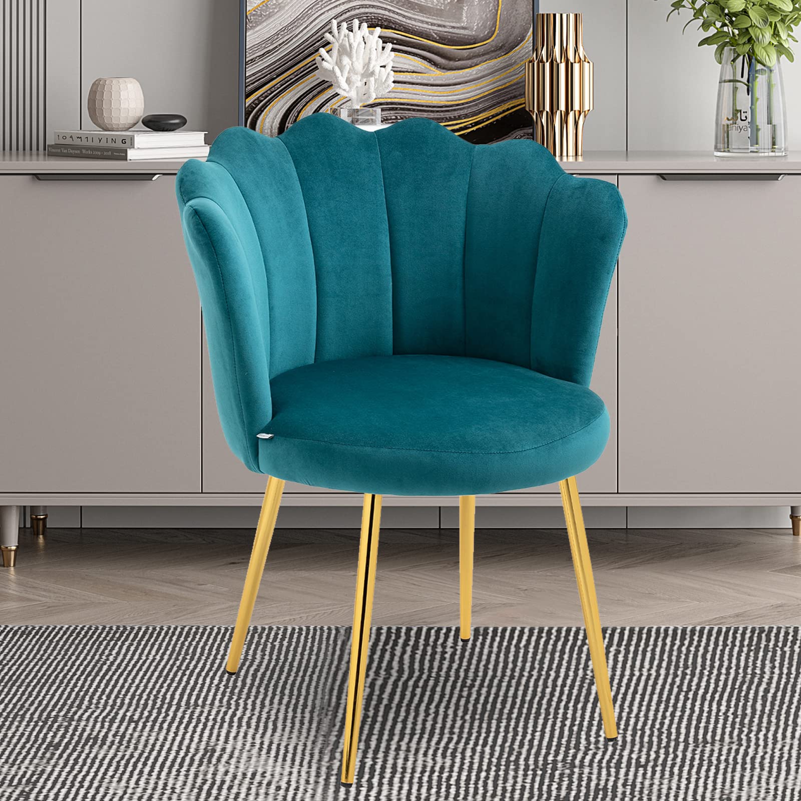 Luxury Velvet Armless Accent Chair with Gold Metal Legs - Modern Comfy Desk Chair for Adults & Teens - Vintage Vanity Chair for Bedroom, Living Room, Office (Teal Blue) - Perfect for Reading Nook, Dressing Table & Home Decor