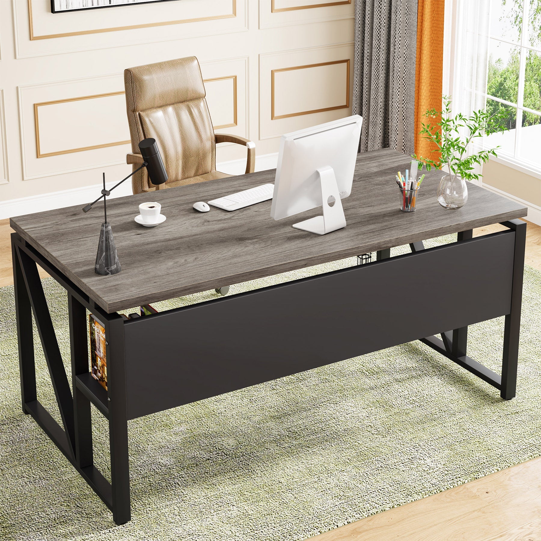 55/63 Inch Computer Desk with Storage Shelf - Sturdy Writing Table for Home Office, Gaming & Study - Perfect for Small Spaces & Workspaces