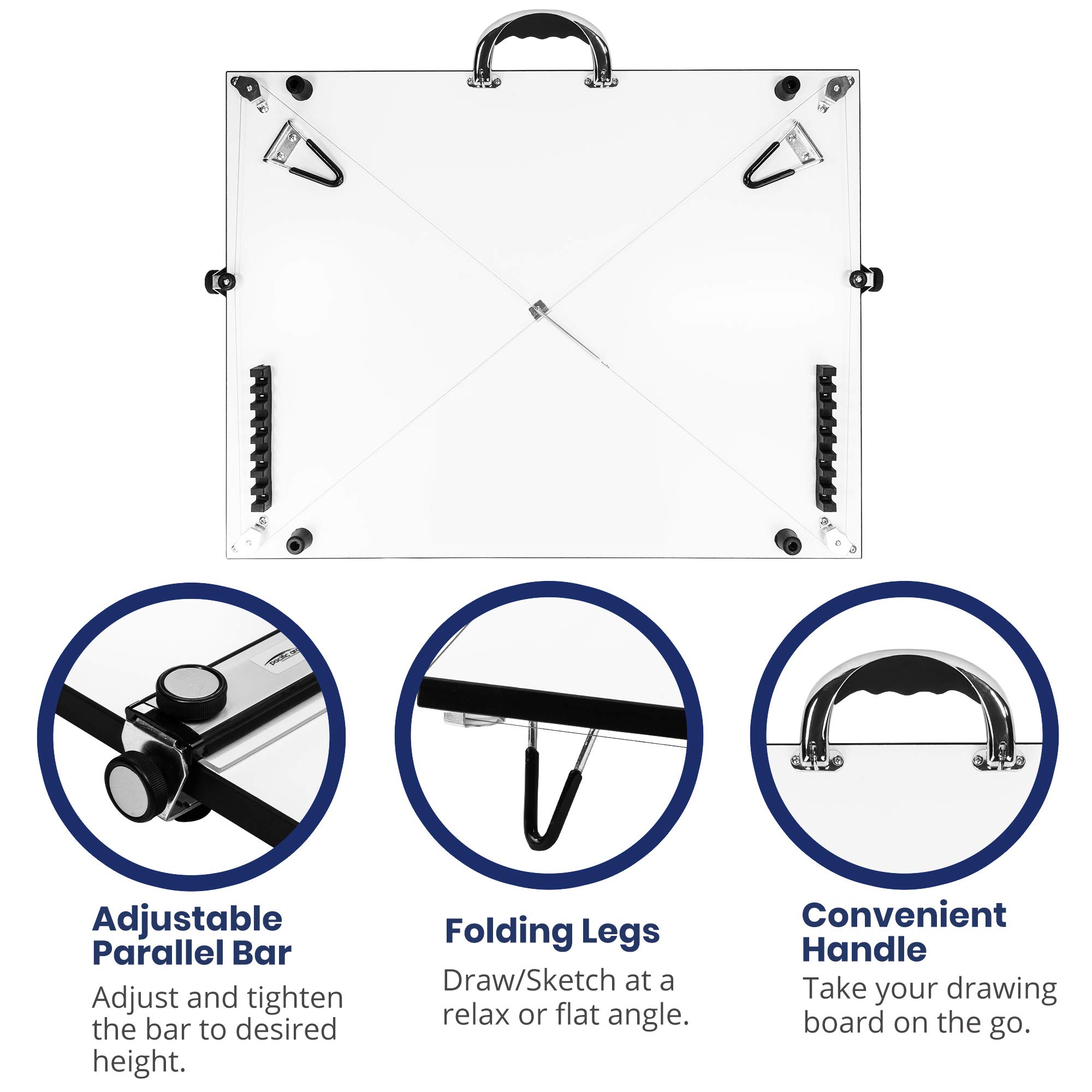 Pacific Arc PXB 23x31 Inch White Table Top Drawing Board with Parallel Bar - Perfect for Architects, Engineers, and Drafting Professionals