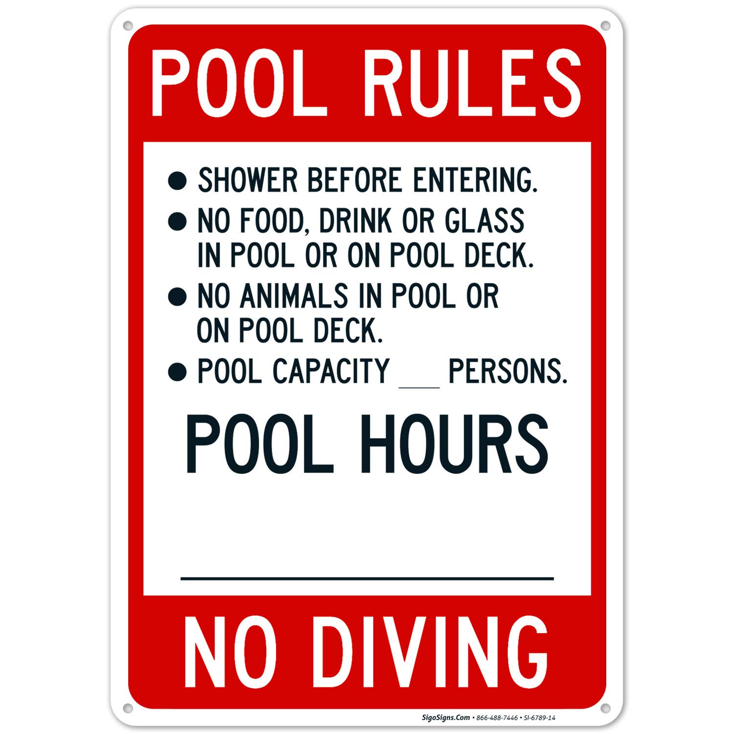 Rust-Free Sigo Signs Pool Rules Sign (SI6789) - .040 Aluminum, Fade Resistant, 10x14 Inches - Perfect for Indoor & Outdoor Pools, Spas, and Community Recreation Areas - Made in USA
