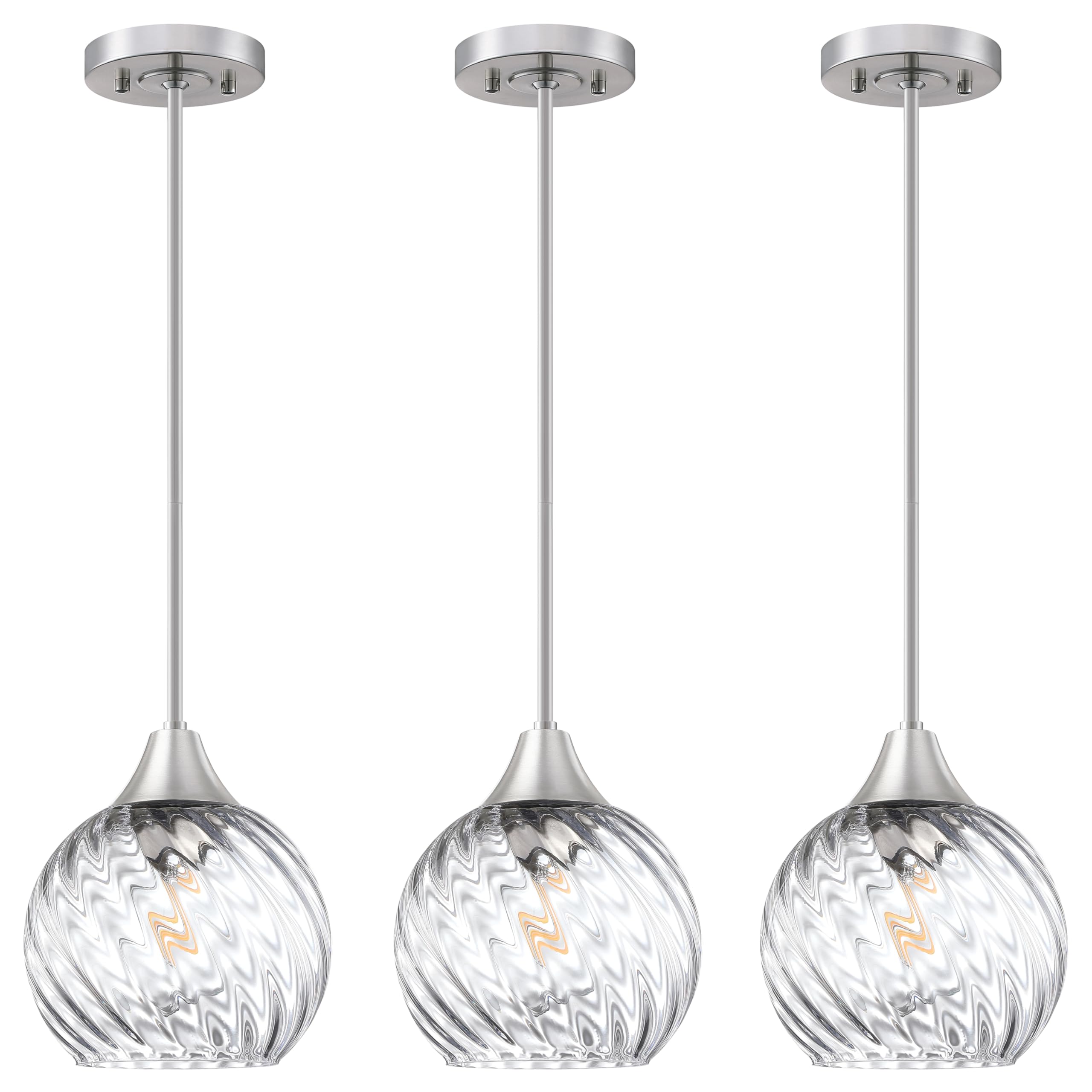3 Pack Brushed Nickel Modern Farmhouse Pendant Lights - 6.3
