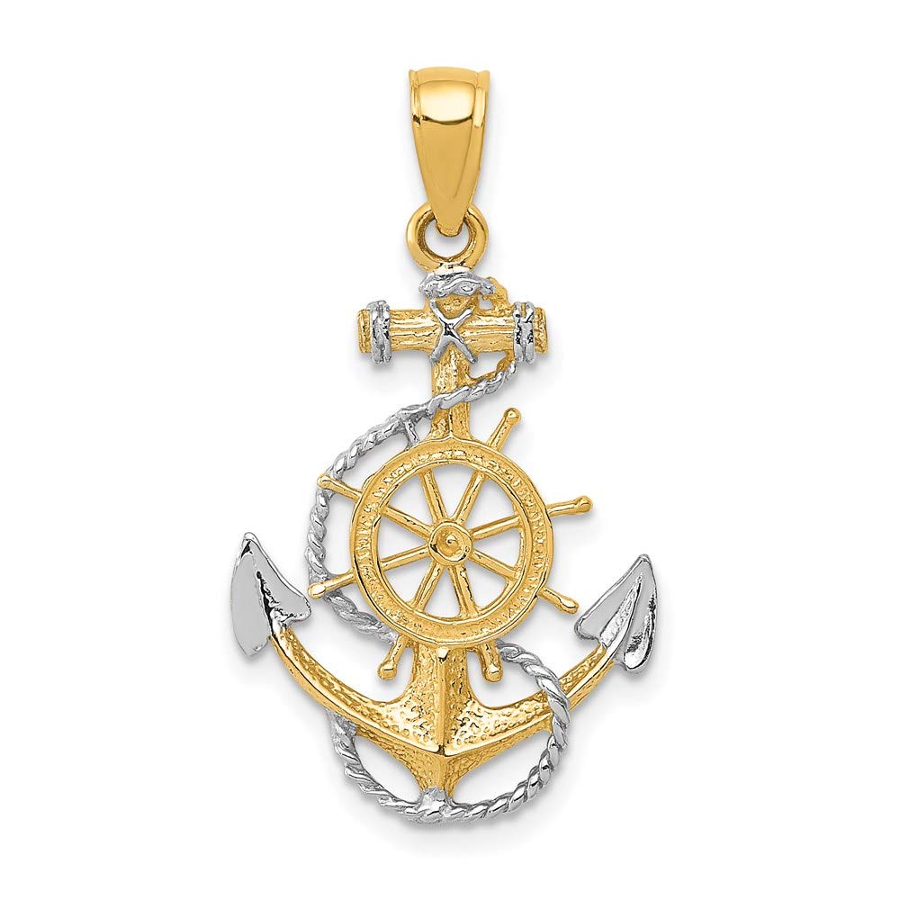 The Black Bow 14k Yellow Gold & White Rhodium Anchor, Ship's Wheel & Rope Pendant - Perfect for Nautical-Themed Gifts and Everyday Jewelry