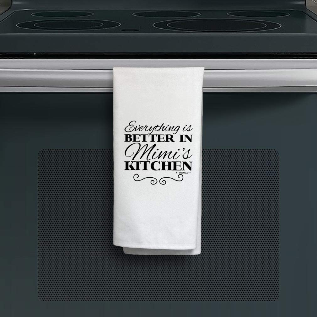 Premium Mimi's Kitchen Tea Towel - Thoughtful Gifts from Grandchildren - White Cotton Dish Towel for Cooking, Baking & Home Decor