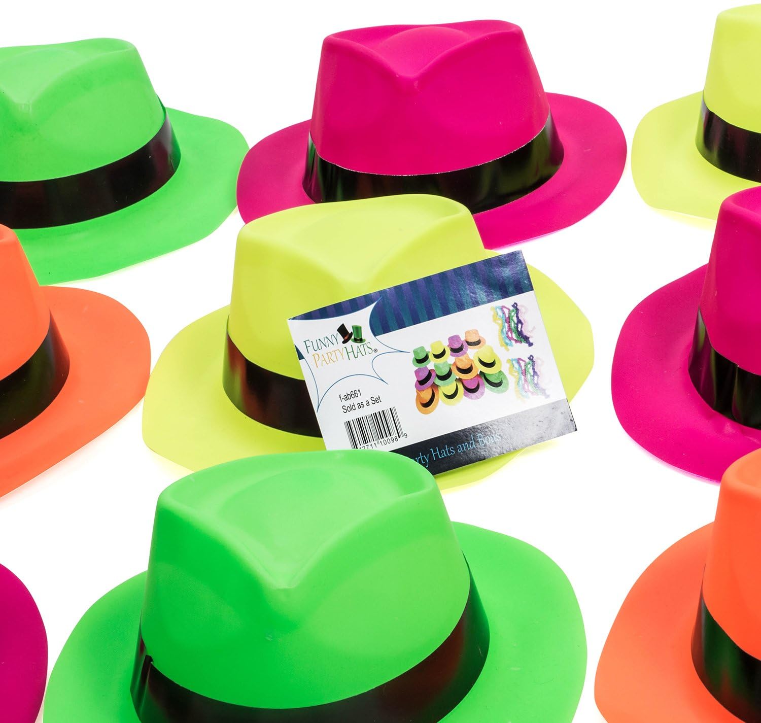 80's Style Neon Party Hats with Mini Boas - 12 Pack Funny Fedora Hats for 80's Theme Party, Costume & Pool Party Accessories - Perfect for Halloween, Disco Nights & Retro Celebrations