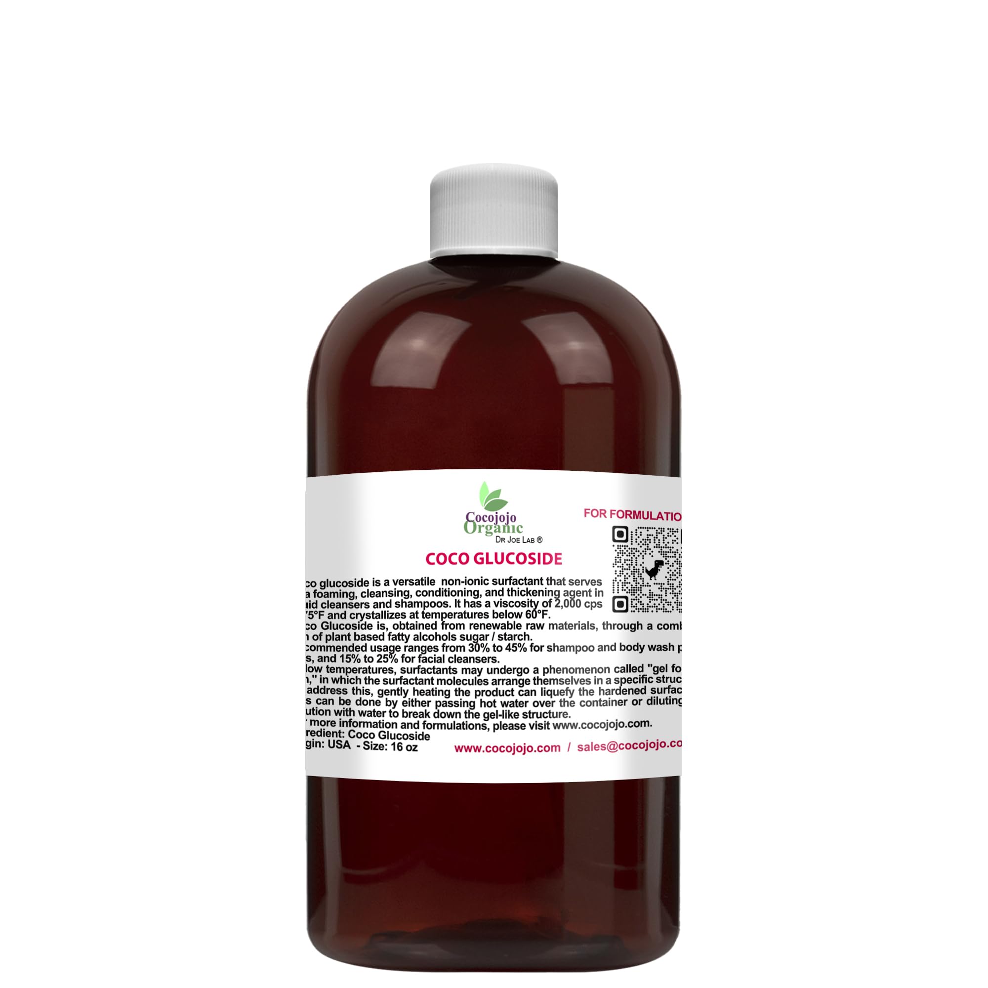 Cocojojo Coco Glucoside Natural Surfactant - 16 Oz Plant-Based Surfactant for DIY Soap Making, Shower Gel, Body Wash & Facial Cleanser | Gentle Skin Care for Sensitive Skin, Vegan & Eco-Friendly | Perfect for Homemade Cosmetics & Natural Beauty Products
