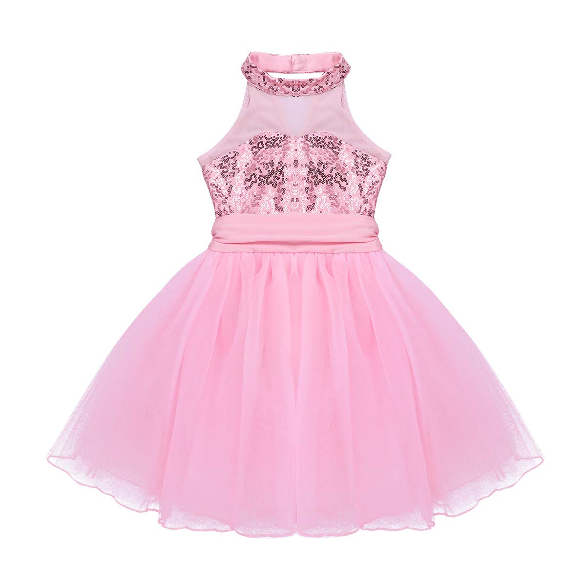 **Shiny Sequined Ballet Leotard Tutu Dress for Girls - Mesh Splice Dancewear for Gymnastics, Ballet & Performance - Perfect for Recitals, Competitions & Dance Classes**